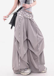 Grey False Two Pieces Patchwork Cotton Fall Pants Zippered