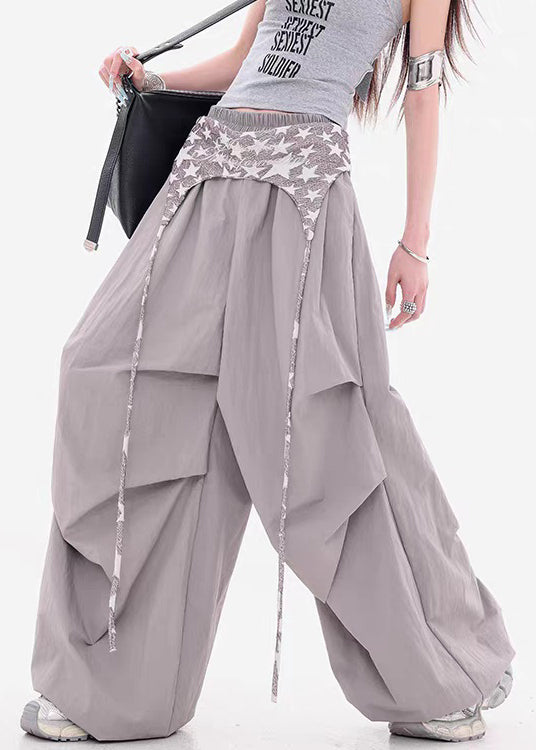 Grey False Two Pieces Patchwork Cotton Fall Pants Zippered