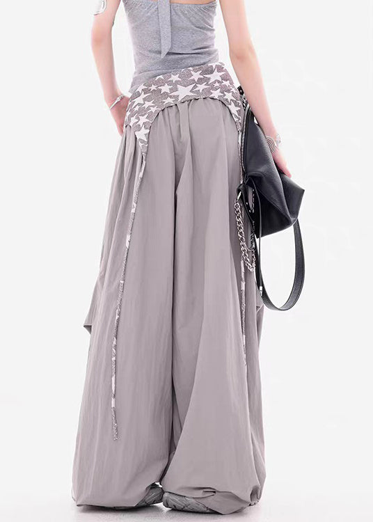 Grey False Two Pieces Patchwork Cotton Fall Pants Zippered