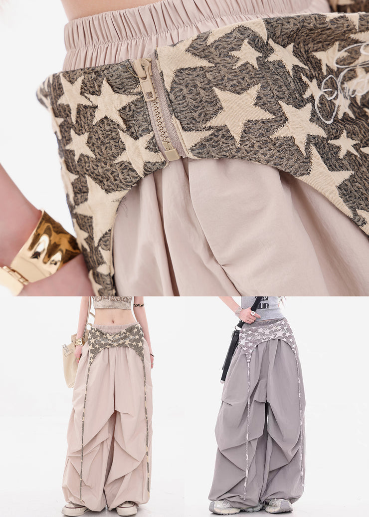 Grey False Two Pieces Patchwork Cotton Fall Pants Zippered