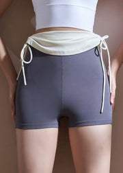 Grey High Waist Patchwork Running Leggings Shorts