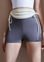Grey High Waist Patchwork Running Leggings Shorts