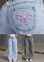 Grey High Waist Solid Wide Leg Denim Pant