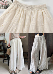Grey Hollow Out Straight Pants Trousers Embroidered Summer