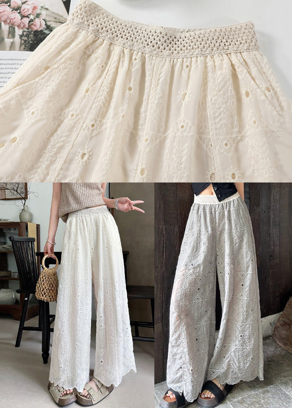 Grey Hollow Out Straight Pants Trousers Embroidered Summer