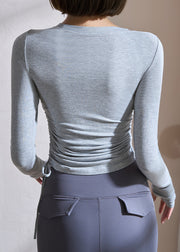 Grey Hollow Out Tie Waist Yoga Top