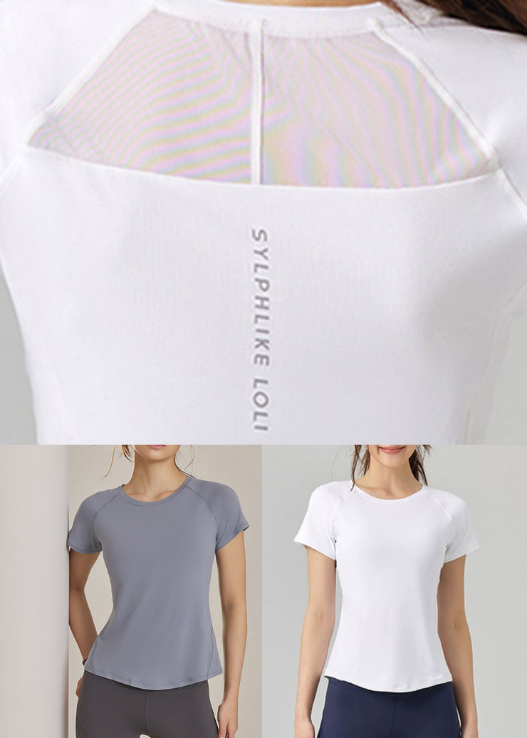 Grey O-Neck Slim Solid Yoga Tops