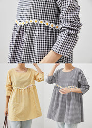 Grey Plaid Cotton Blouse A Line Tops Daisy Fall