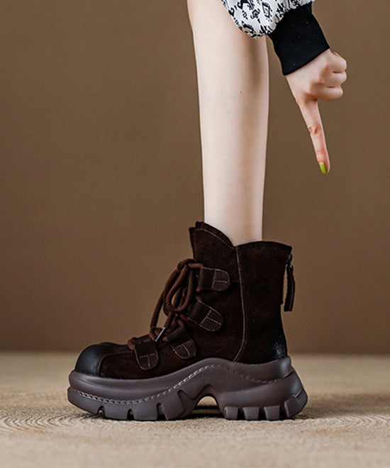 Grey Platform Suede Women Splicing Lace Up Boots