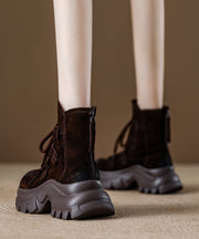 Grey Platform Suede Women Splicing Lace Up Boots