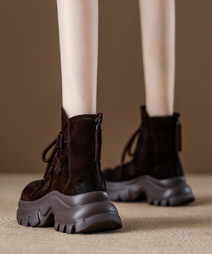 Grey Platform Suede Women Splicing Lace Up Boots