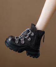Grey Platform Suede Women Splicing Lace Up Boots