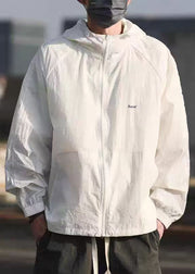 Grey Pockets Drawstring Mens UPF 50+ Coat Hooded Summer
