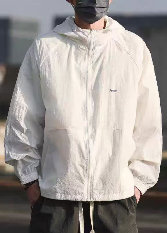 Grey Pockets Drawstring Mens UPF 50+ Coat Hooded Summer