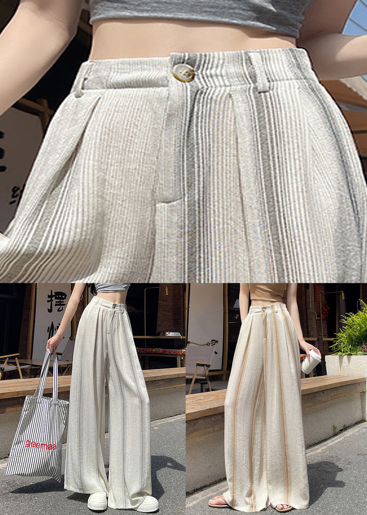 Grey Pockets High Waist Cotton Summer Pants Striped