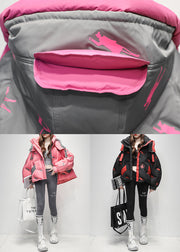 Grey Print Pockets Duck Down Winter Down Coat Hooded
