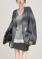 Grey Sequins Solid Cotton Knit Cardigans Fall