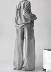 Grey Shirts And Pants Cotton Fall Two Pieces Set Elastic Waist