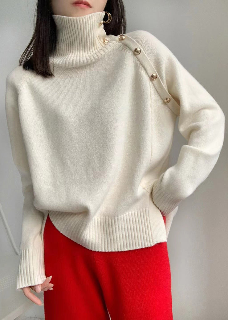 Grey Side Open Low High Design Knit Sweaters Turtleneck Winter