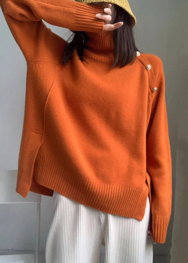 Grey Side Open Low High Design Knit Sweaters Turtleneck Winter