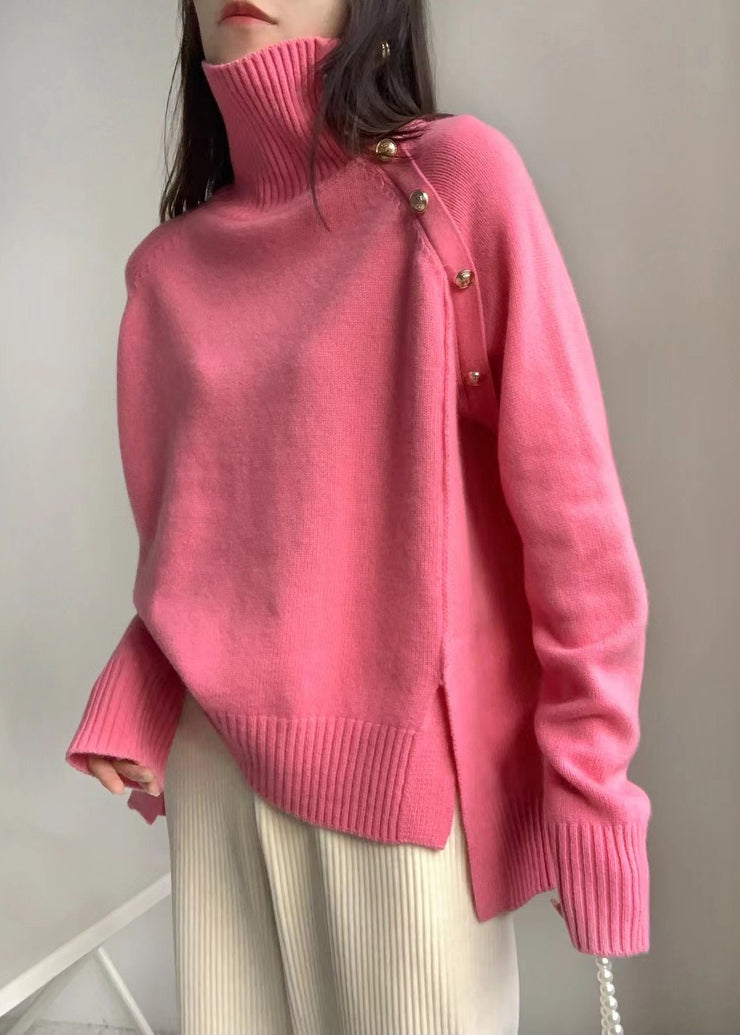 Grey Side Open Low High Design Knit Sweaters Turtleneck Winter