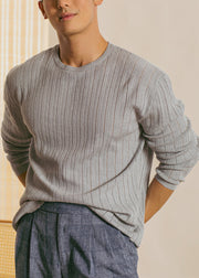 Grey Solid Cozy Knit T Shirt Men Casual Clothing O Neck