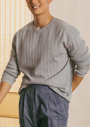 Grey Solid Cozy Knit T Shirt Men Casual Clothing O Neck