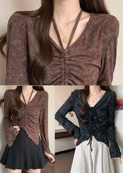 Grey Tie Dye Cotton Blouse Tops Wrinkled Fall