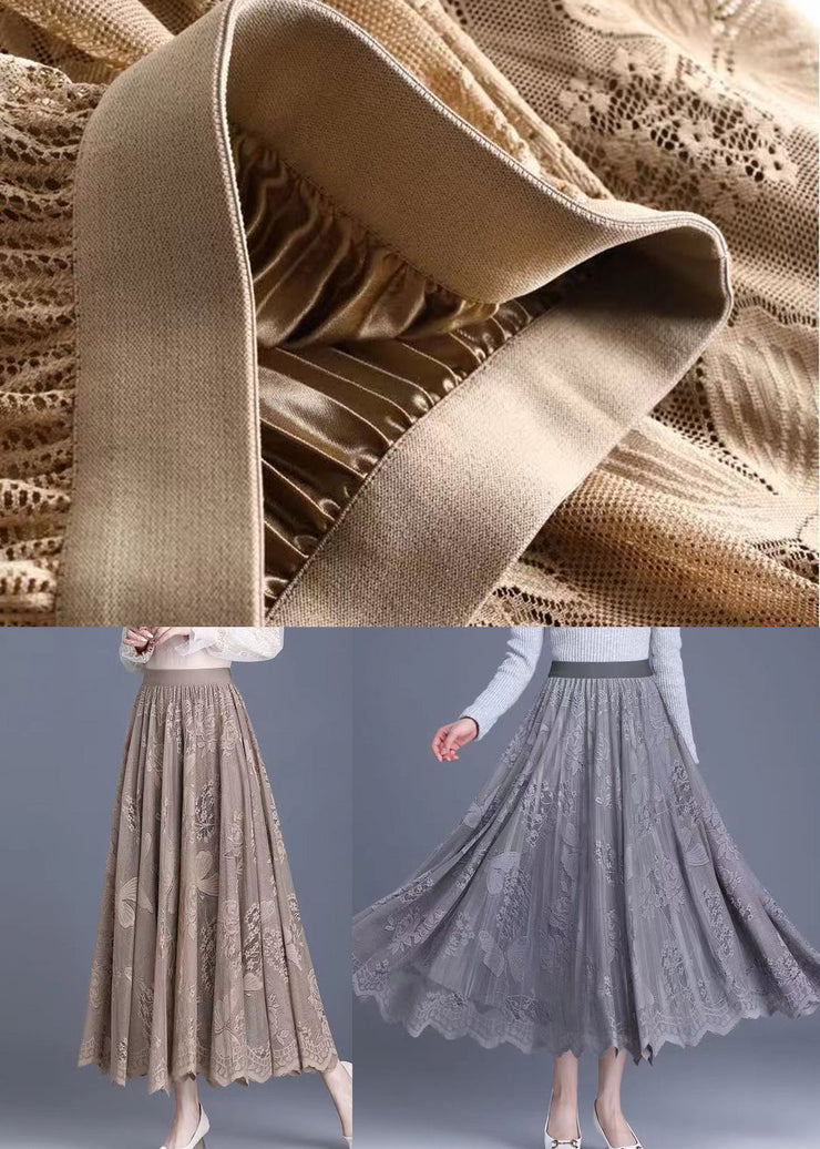 Grey Wear On Both Sides Lace Pleated Skirts Exra Large Hem Spring