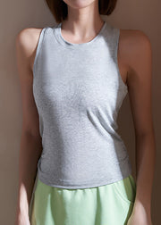 Grey Wrinkled Patchwork Hollow Out Yoga Tops