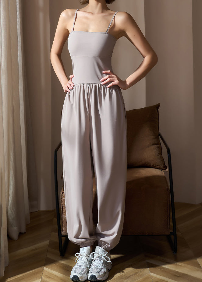 Grey Wrinkled Patchwork One Piece Workout Suit