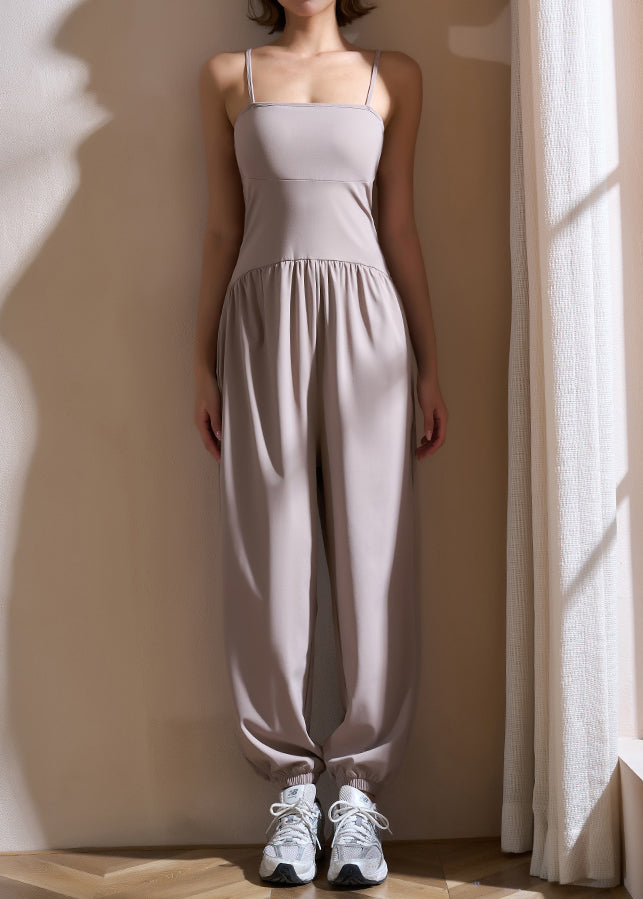 Grey Wrinkled Patchwork One Piece Workout Suit