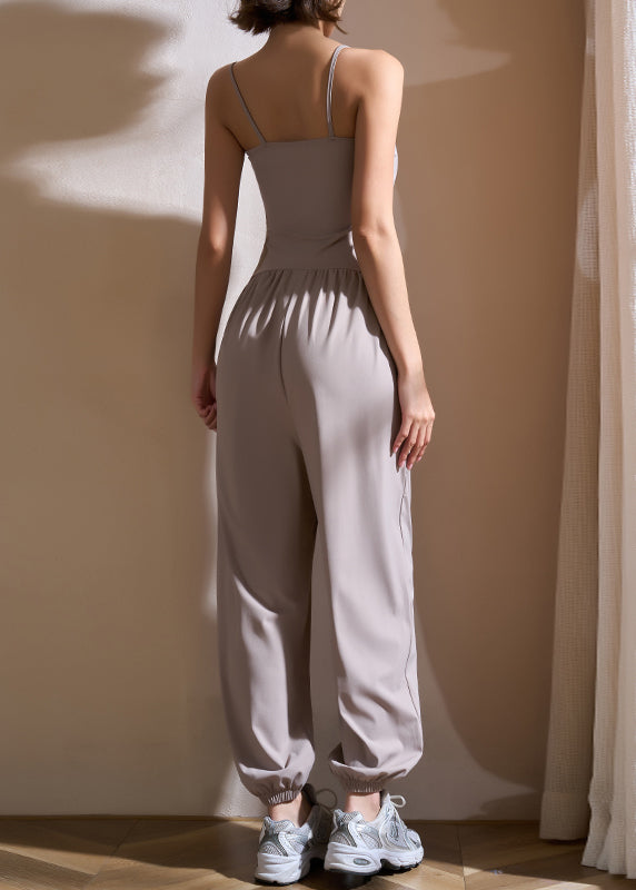Grey Wrinkled Patchwork One Piece Workout Suit