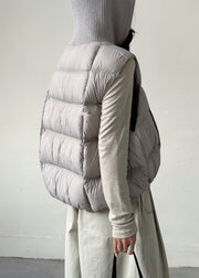 Grey Zippered Knit Patchwork Duck Down Waistcoat Hooded Sleeveless