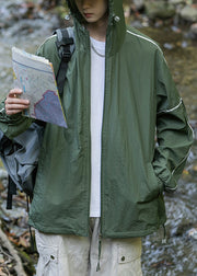 Grey Zippered Pockets Ice Silk Men UPF 50+ Coat Hooded Summer