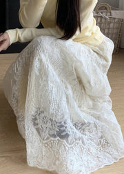 Handmade Apricot Elastic Waist Patchwork Lace Skirt Summer