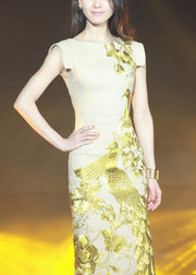 Handmade Apricot Embroidered Side Open Cotton Dresses Summer