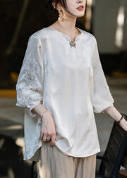 Handmade Apricot Sequins Nail Bead Silk Shirt Fall