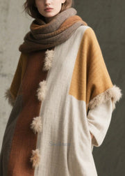 Handmade Asymmetrical Patchwork Fuzzy Ball Decorated Dresses Fall