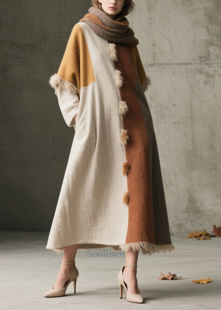 Handmade Asymmetrical Patchwork Fuzzy Ball Decorated Dresses Fall