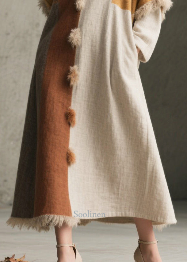 Handmade Asymmetrical Patchwork Fuzzy Ball Decorated Dresses Fall