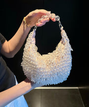 Handmade Beaded Crystal Tassel Satin Tote Handbag