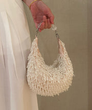 Handmade Beaded Crystal Tassel Satin Tote Handbag