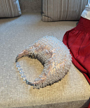 Handmade Beaded Crystal Tassel Satin Tote Handbag