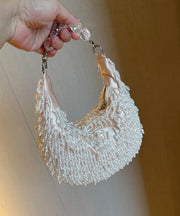 Handmade Beaded Crystal Tassel Satin Tote Handbag