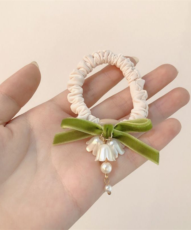 Handmade Beige Alloy Fabric Art Lily Of The Valley Tassel Hair Band