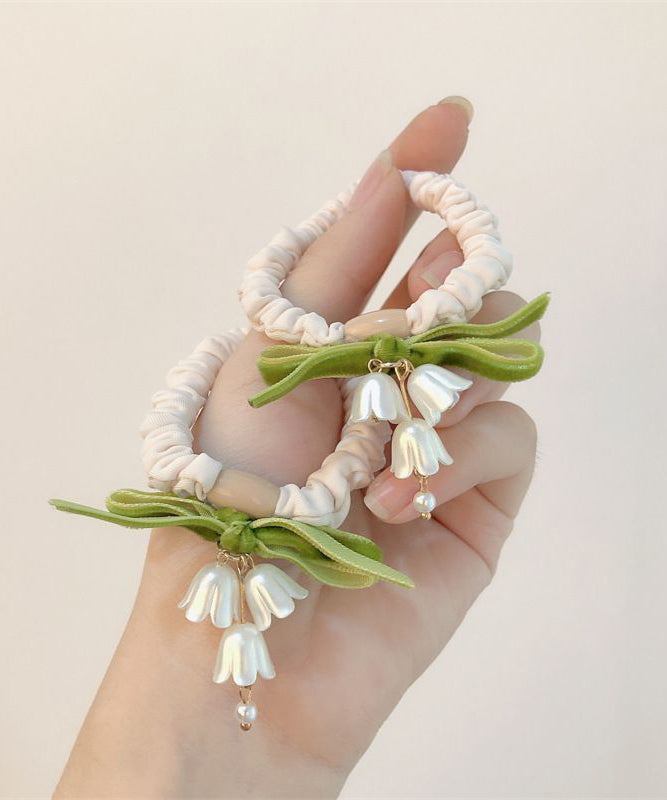 Handmade Beige Alloy Fabric Art Lily Of The Valley Tassel Hair Band