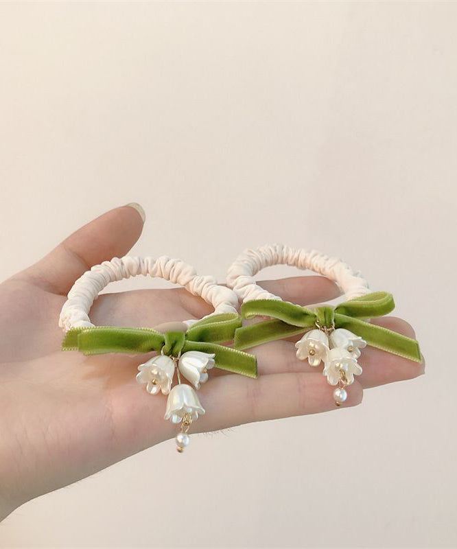 Handmade Beige Alloy Fabric Art Lily Of The Valley Tassel Hair Band