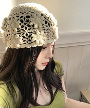 Handmade Beige Hollow Out Floral Knit Boonie Hat