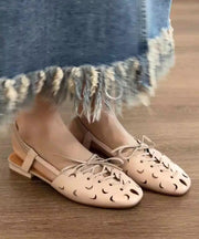 Handmade Beige Lace Up Splicing Hollow Out Sandals
